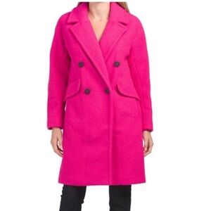 BCBGeneration Boucle Fuchsia Double-Breasted Pea Coat XXS